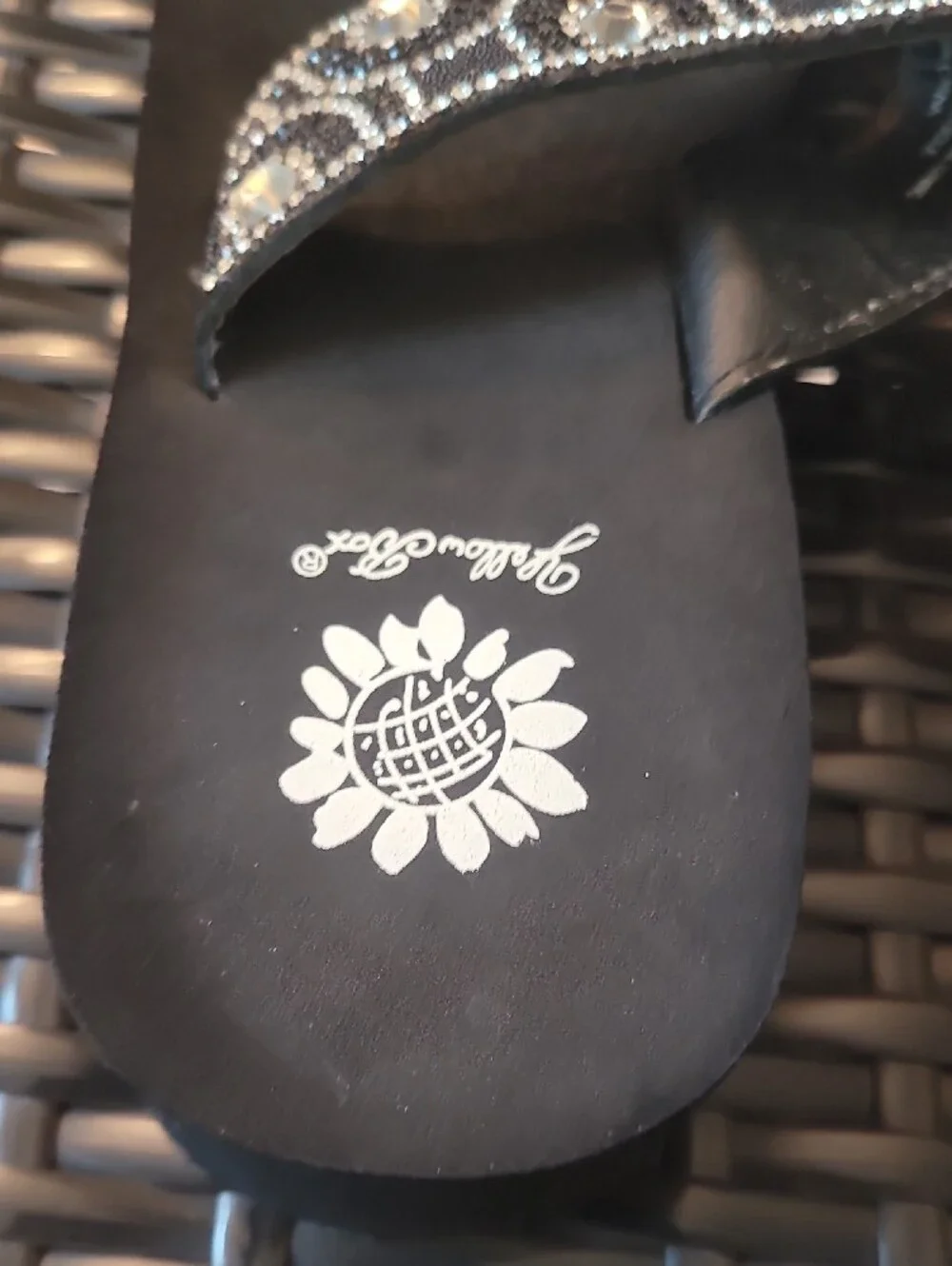Yellow Box Black Slide Sandals with Beaded Straps - Picture 2 of 3